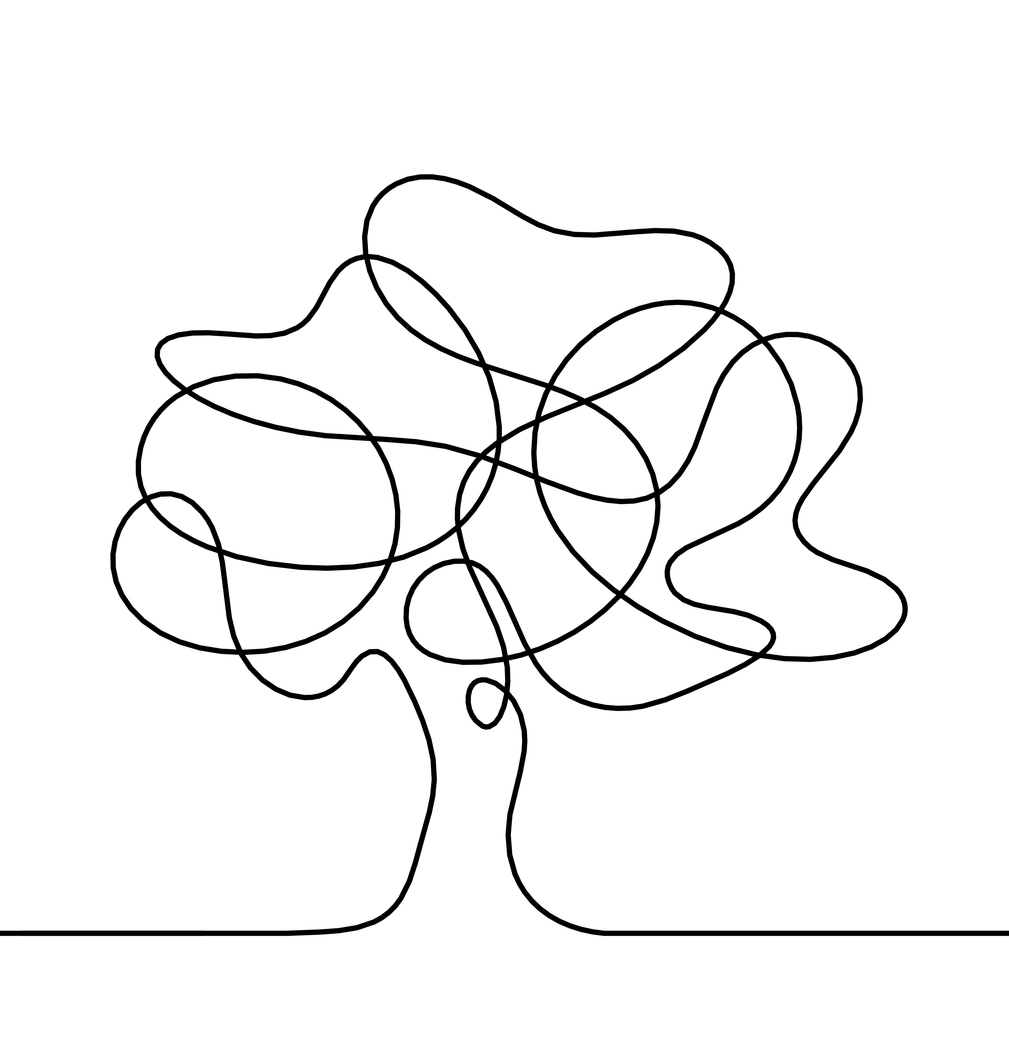 Abstract tree as line drawing on the white background